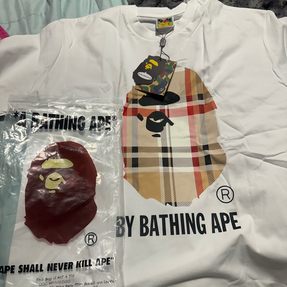 Bape White and Brown Graphic Tee